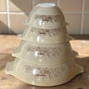 Vintage Pyrex Forest Fancies Mushroom Cinderella Mixing Bowl Set MCM Cottagecore